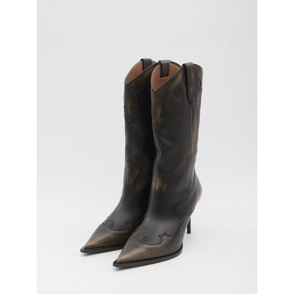 PARIS TEXAS Pointed Toe Stiletto Heel Cowboy Boots Women BLACK - Picture 2 of 5